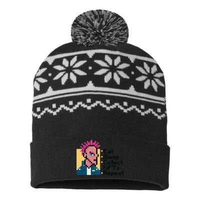 Eat Sleep Collect Nfts Repeat Pixel USA-Made Snowflake Beanie