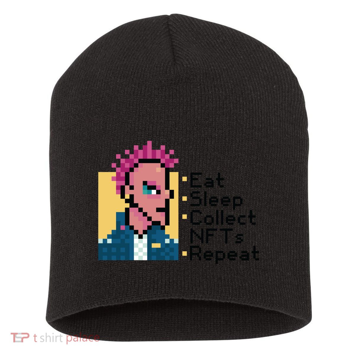 Eat Sleep Collect Nfts Repeat Pixel Short Acrylic Beanie