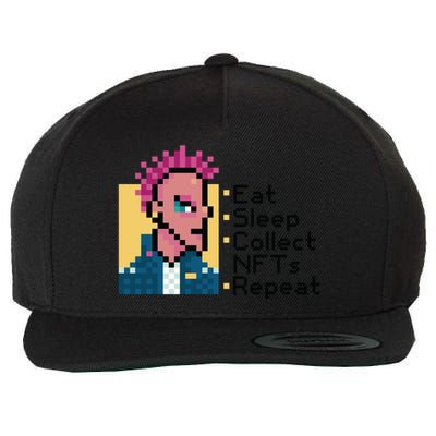 Eat Sleep Collect Nfts Repeat Pixel Wool Snapback Cap