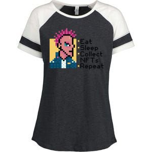 Eat Sleep Collect Nfts Repeat Pixel Enza Ladies Jersey Colorblock Tee