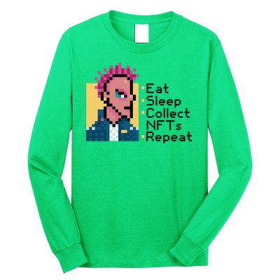 Eat Sleep Collect Nfts Repeat Pixel Long Sleeve Shirt