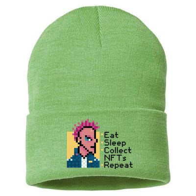 Eat Sleep Collect Nfts Repeat Pixel Sustainable Knit Beanie