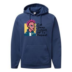 Eat Sleep Collect Nfts Repeat Pixel Performance Fleece Hoodie