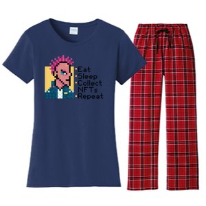 Eat Sleep Collect Nfts Repeat Pixel Women's Flannel Pajama Set