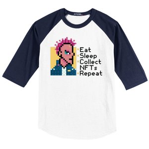 Eat Sleep Collect Nfts Repeat Pixel Baseball Sleeve Shirt