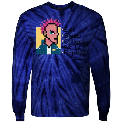 Eat Sleep Collect Nfts Repeat Pixel Tie-Dye Long Sleeve Shirt