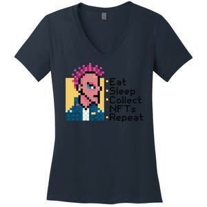 Eat Sleep Collect Nfts Repeat Pixel Women's V-Neck T-Shirt