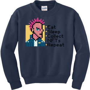 Eat Sleep Collect Nfts Repeat Pixel Kids Sweatshirt