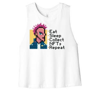 Eat Sleep Collect Nfts Repeat Pixel Women's Racerback Cropped Tank