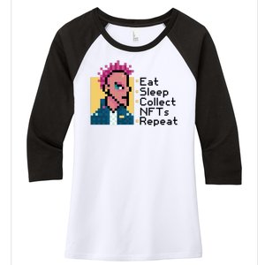 Eat Sleep Collect Nfts Repeat Pixel Women's Tri-Blend 3/4-Sleeve Raglan Shirt