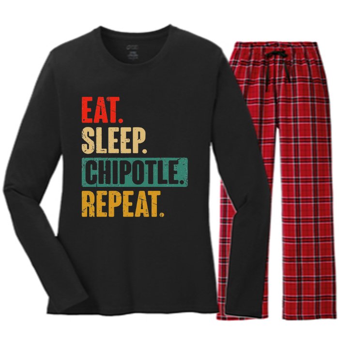 Eat Sleep Chipotle Repeat Funny Vintage Chipotle Lover Women's Long Sleeve Flannel Pajama Set 