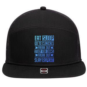 Eat Sleep Clinicals Repeat Funny Nursing School Funny Gift 7 Panel Mesh Trucker Snapback Hat