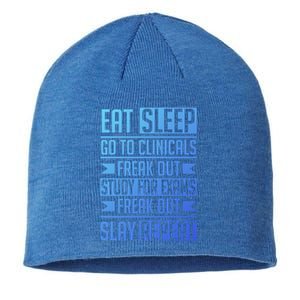 Eat Sleep Clinicals Repeat Funny Nursing School Funny Gift Sustainable Beanie