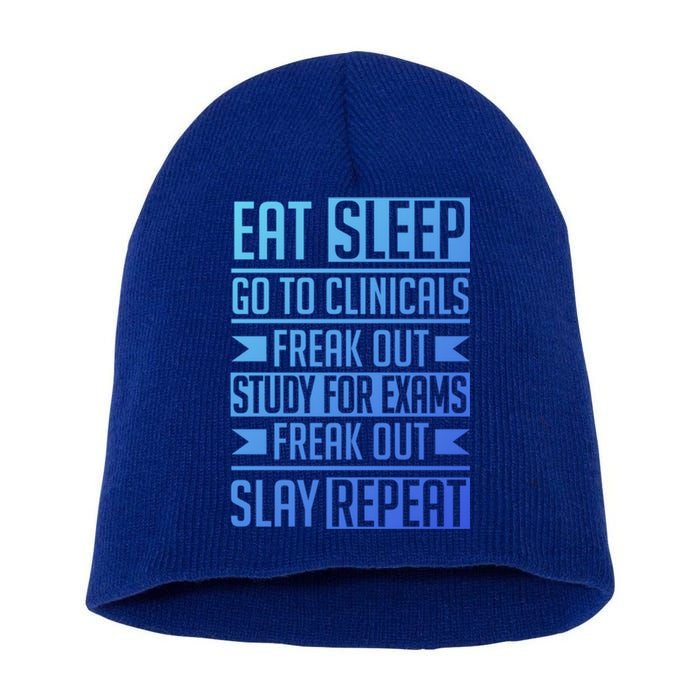 Eat Sleep Clinicals Repeat Funny Nursing School Funny Gift Short Acrylic Beanie