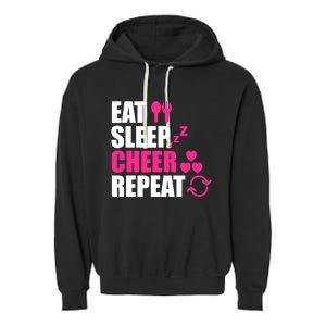 Eat Sleep Cheer Repeat Funny Cheerleader Cheering Squad Gag Garment-Dyed Fleece Hoodie