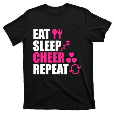 Eat Sleep Cheer Repeat Funny Cheerleader Cheering Squad Gag T-Shirt