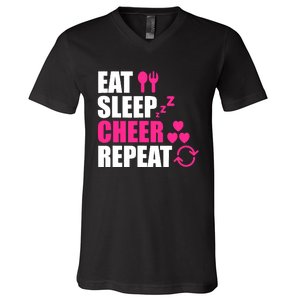 Eat Sleep Cheer Repeat Funny Cheerleader Cheering Squad Gag V-Neck T-Shirt