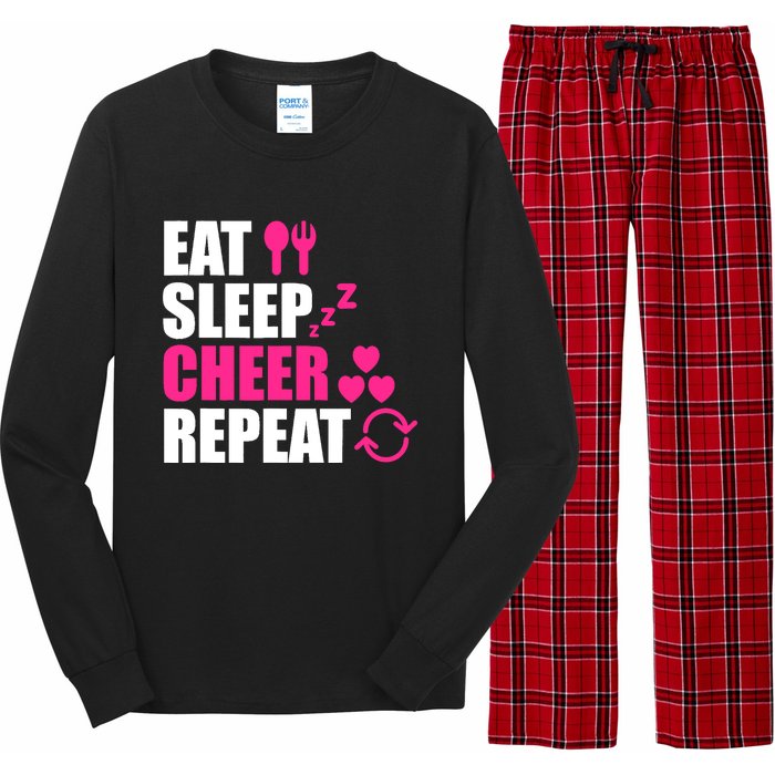 Eat Sleep Cheer Repeat Funny Cheerleader Cheering Squad Gag Long Sleeve Pajama Set