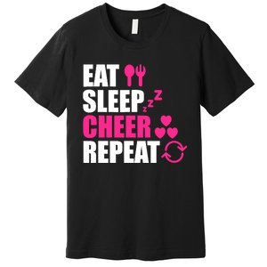 Eat Sleep Cheer Repeat Funny Cheerleader Cheering Squad Gag Premium T-Shirt