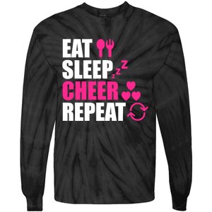 Eat Sleep Cheer Repeat Funny Cheerleader Cheering Squad Gag Tie-Dye Long Sleeve Shirt