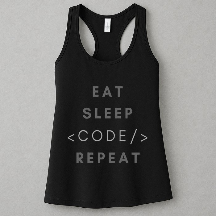 Eat Sleep Code Repeat Funny Programming Coding Women's Racerback Tank
