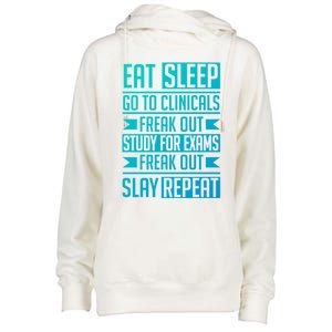 Eat Sleep Clinicals Repeat Funny Nursing School Funny Gift Womens Funnel Neck Pullover Hood