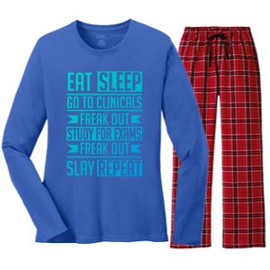 Eat Sleep Clinicals Repeat Funny Nursing School Funny Gift Women's Long Sleeve Flannel Pajama Set 