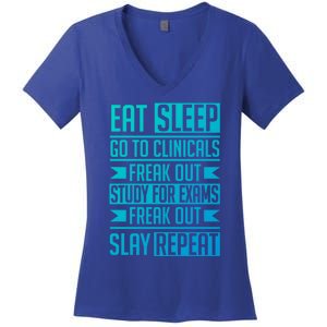 Eat Sleep Clinicals Repeat Funny Nursing School Funny Gift Women's V-Neck T-Shirt