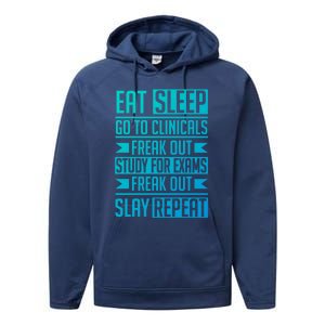 Eat Sleep Clinicals Repeat Funny Nursing School Funny Gift Performance Fleece Hoodie