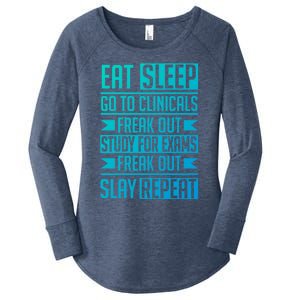 Eat Sleep Clinicals Repeat Funny Nursing School Funny Gift Women's Perfect Tri Tunic Long Sleeve Shirt