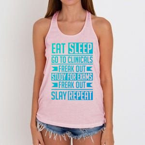 Eat Sleep Clinicals Repeat Funny Nursing School Funny Gift Women's Knotted Racerback Tank