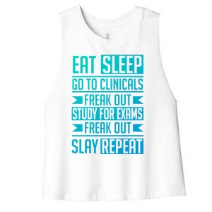 Eat Sleep Clinicals Repeat Funny Nursing School Funny Gift Women's Racerback Cropped Tank