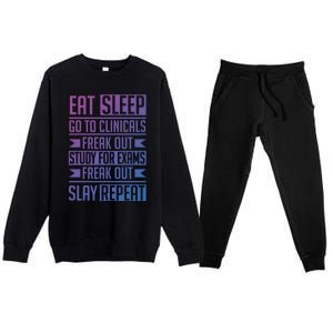 Eat Sleep Clinicals Repeat Funny Nursing School Funny Gift Premium Crewneck Sweatsuit Set