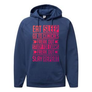 Eat Sleep Clinicals Repeat Funny Nursing School Funny Gift Performance Fleece Hoodie