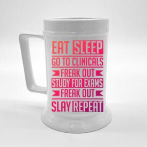 Eat Sleep Clinicals Repeat Funny Nursing School Funny Gift Beer Stein