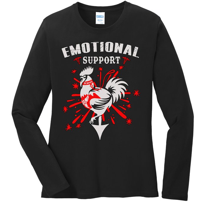 Emotional Support Chicken Emotional Support Cock Ladies Long Sleeve Shirt