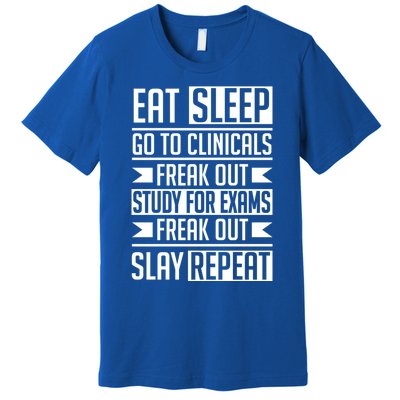 Eat Sleep Clinicals Repeat Funny Nursing School Gift Premium T-Shirt