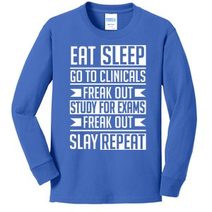 Eat Sleep Clinicals Repeat Funny Nursing School Gift Kids Long Sleeve Shirt