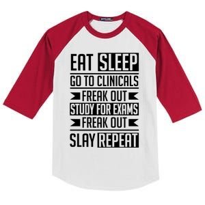 Eat Sleep Clinicals Repeat Funny Nursing School Gift Kids Colorblock Raglan Jersey