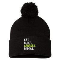 Eat Sleep Canasta Repeat Game Player Lover Funny Pom Pom 12in Knit Beanie