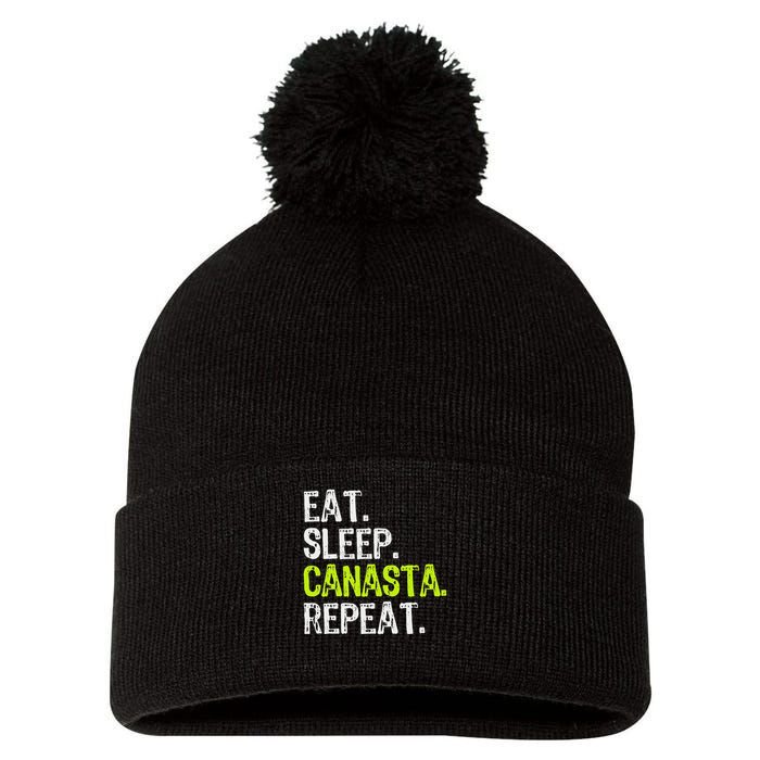 Eat Sleep Canasta Repeat Game Player Lover Funny Pom Pom 12in Knit Beanie