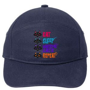 Eat Sleep Cat Warrior Repeat Cat Lover 7-Panel Snapback Hat