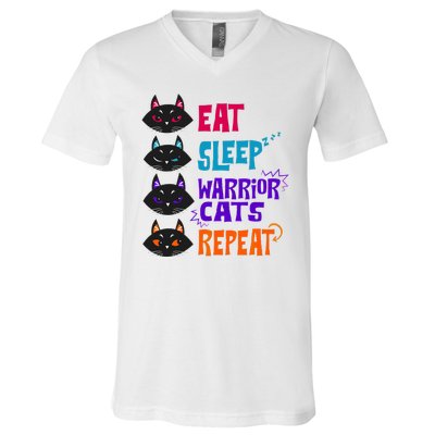 Eat Sleep Cat Warrior Repeat Cat Lover V-Neck T-Shirt