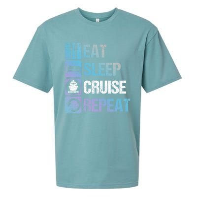 Eat Sleep Cruise Repeat Family Vacation Couples Boat Ship Funny Gift Sueded Cloud Jersey T-Shirt