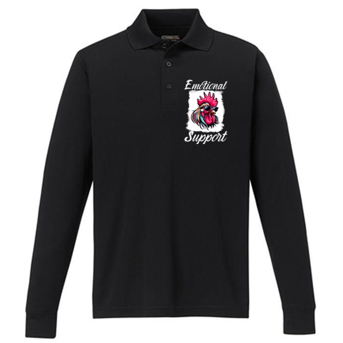 Emotional Support Chicken Cock Performance Long Sleeve Polo