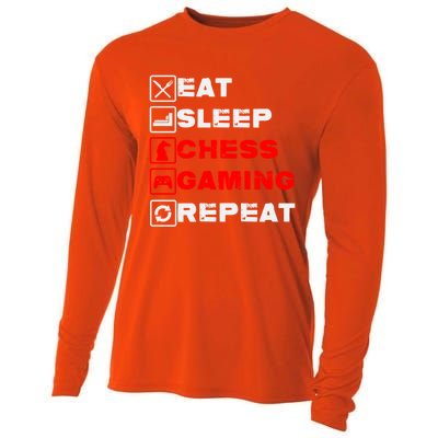 Eat Sleep Chess Gaming Repeat Funny Chess And Gaming Lover Great Gift Cooling Performance Long Sleeve Crew