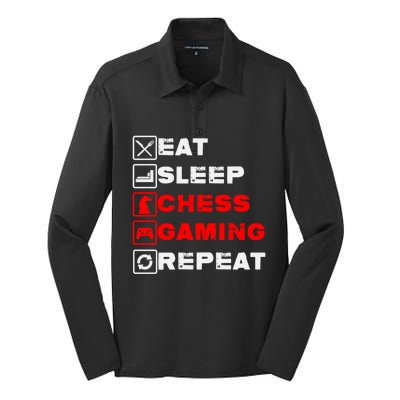 Eat Sleep Chess Gaming Repeat Funny Chess And Gaming Lover Great Gift Silk Touch Performance Long Sleeve Polo