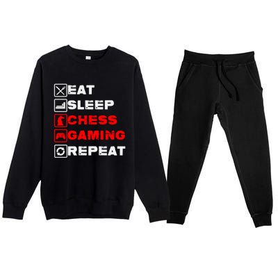 Eat Sleep Chess Gaming Repeat Funny Chess And Gaming Lover Great Gift Premium Crewneck Sweatsuit Set