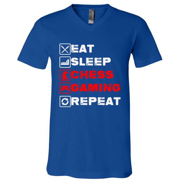 Eat Sleep Chess Gaming Repeat Funny Chess And Gaming Lover Great Gift V-Neck T-Shirt