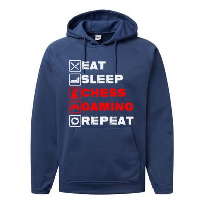 Eat Sleep Chess Gaming Repeat Funny Chess And Gaming Lover Great Gift Performance Fleece Hoodie